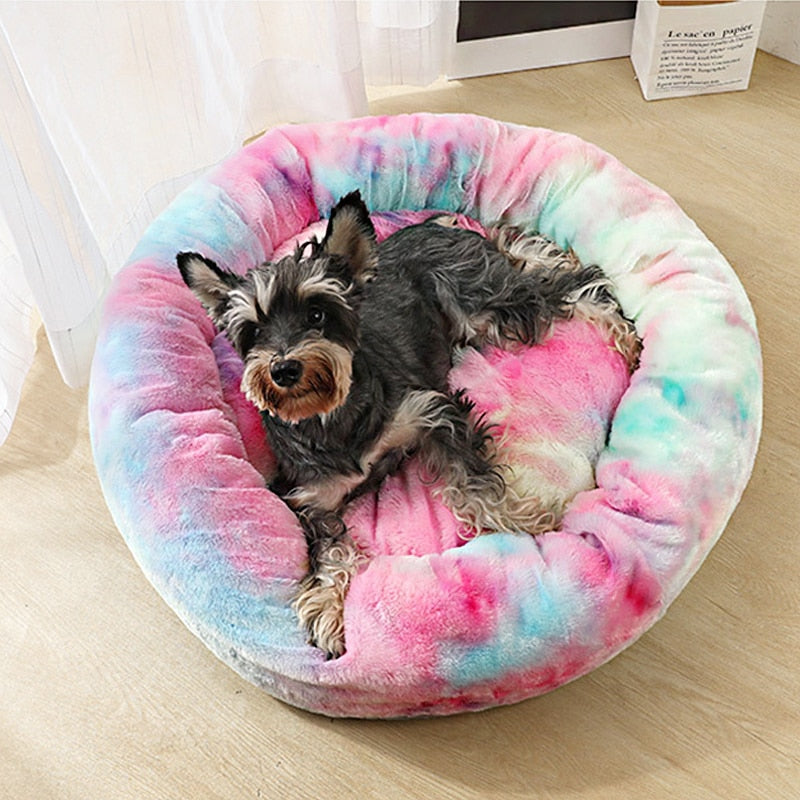 Cozy Soft Plush Rainbow Dog Bed